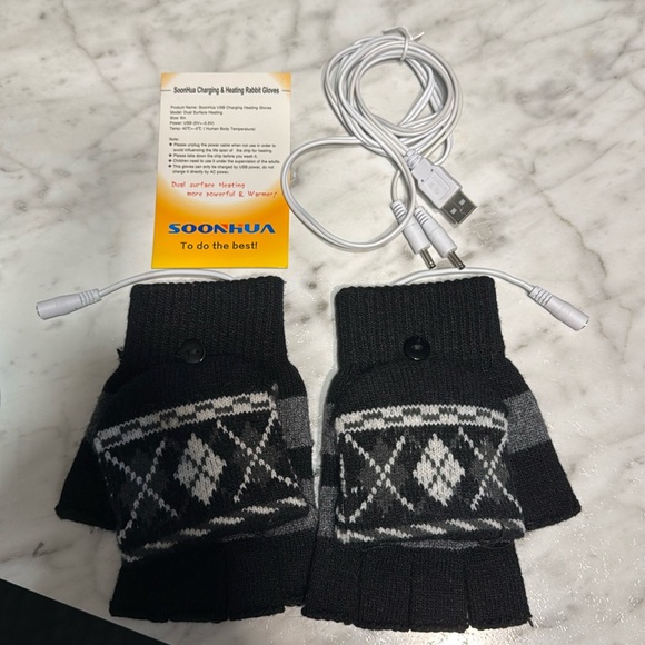 USB Charging Heating Warming Gloves Black & Grey - Picture 1 of 4
